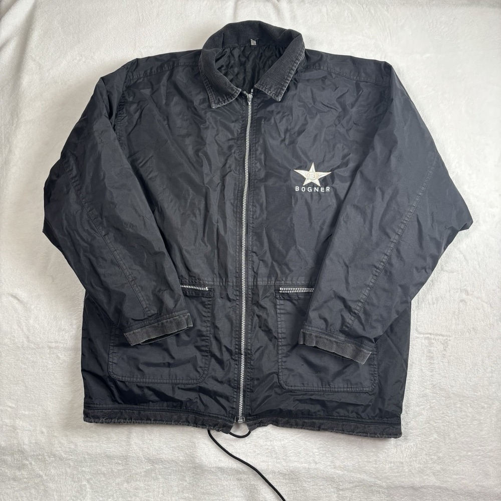 VTG Bogner Full Zip Long‎ Sleeve Black Jacket Corduroy Collar Men's Large